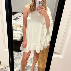 Show Me Your MuMu White One-Shoulder Dress- Wonder Mini Dress, White Silky Crepe